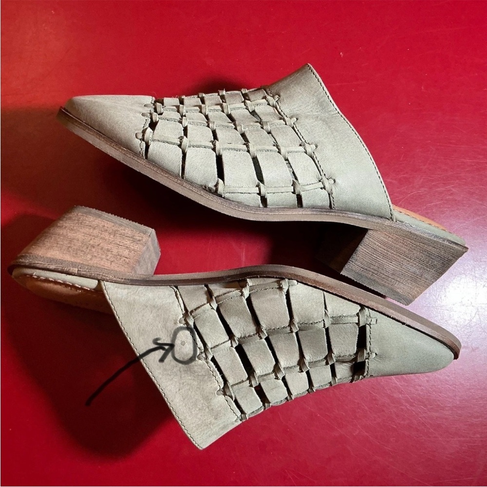 Mule Slides 8 leather woven Sage Green Slip-On Clogs Coastal Boho Resort Crevo - Picture 2 of 15